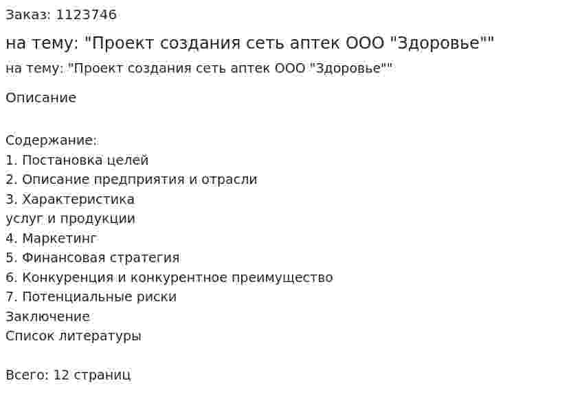 Контрольная работа на тему: "Проект создания сеть аптек ООО "Здоровье"" 