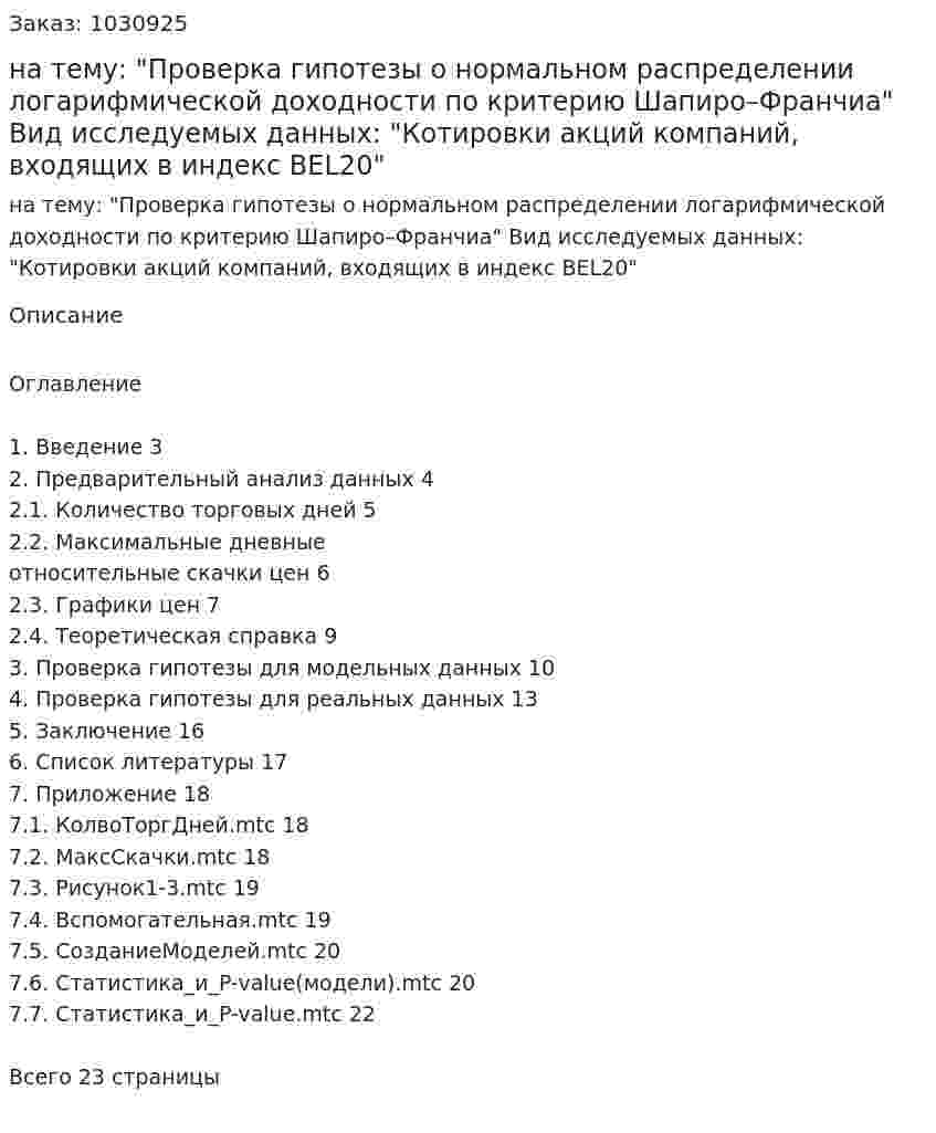 Курсовая работа на тему: "Проверка гипотезы о нормальном распределении логарифмической доходности по критерию Шапиро–Франчиа"   Вид исследуемых данных: "Котировки акций компаний, входящих в индекс BEL20" 