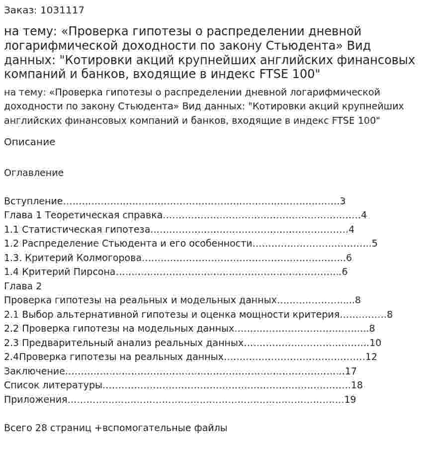 Курсовая работа на тему:  «Проверка гипотезы о распределении дневной логарифмической доходности по закону Стьюдента»  Вид данных:  "Котировки акций крупнейших английских финансовых компаний и банков, входящие в индекс FTSE 100" 