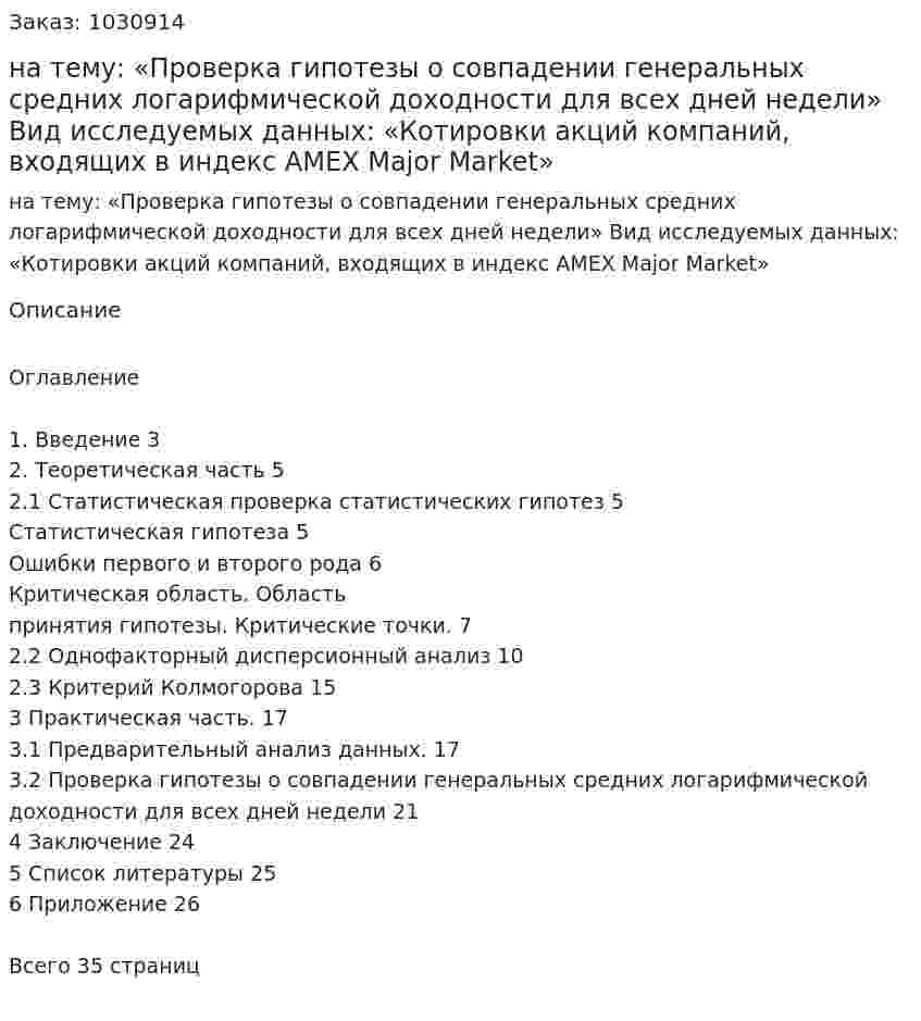 Курсовая работа на тему:  «Проверка гипотезы о совпадении генеральных средних логарифмической доходности для всех дней недели»  Вид исследуемых данных:  «Котировки акций компаний, входящих в индекс AMEX Major Market» 