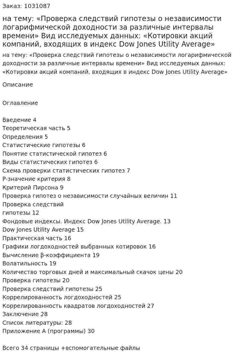 Курсовая работа на тему:   «Проверка следствий гипотезы о независимости логарифмической доходности за различные интервалы времени»   Вид исследуемых данных:  «Котировки акций компаний, входящих в индекс Dow Jones Utility Average» 