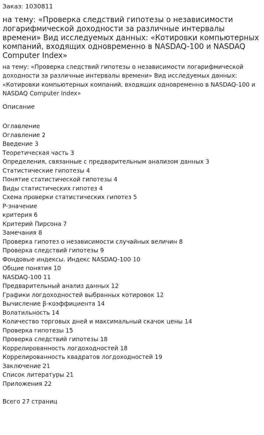 Курсовая работа  на тему:   «Проверка следствий гипотезы о независимости логарифмической доходности за различные интервалы времени»   Вид исследуемых данных:  «Котировки компьютерных компаний, входящих одновременно в NASDAQ-100 и NASDAQ Computer Index» 