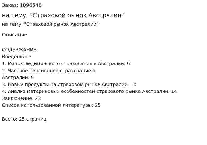 Реферат на тему: "Страховой рынок Австралии" 