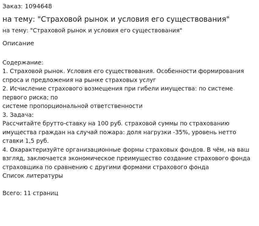 Контрольная работа на тему: "Страховой рынок и условия его существования" 