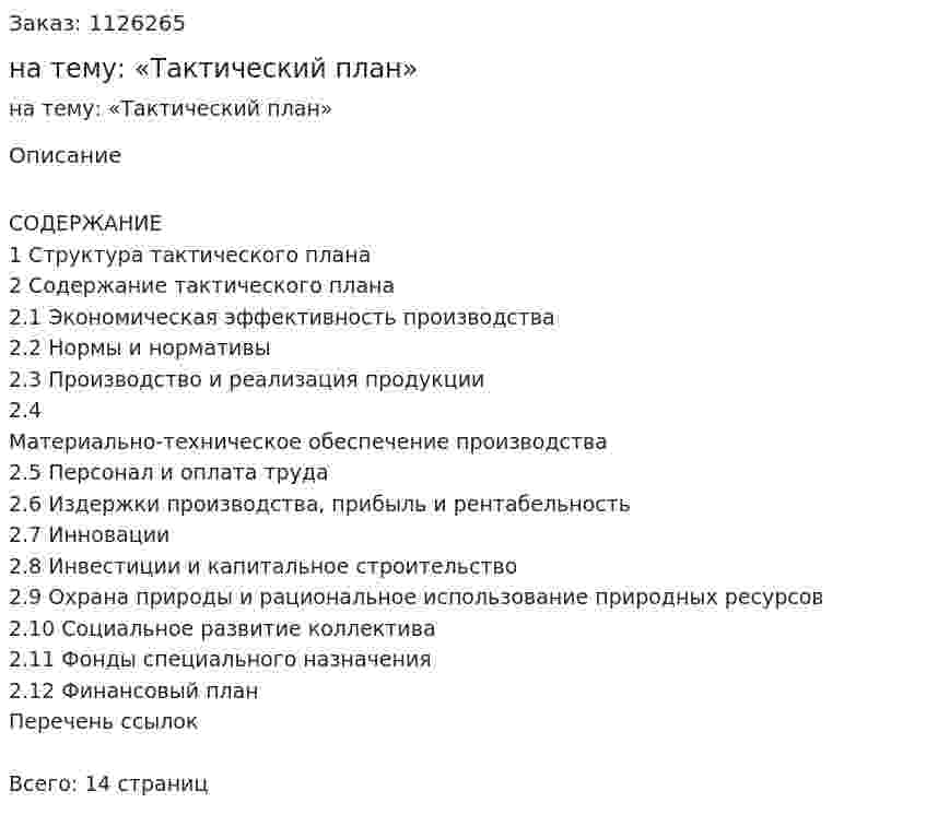 Реферат на тему: «Тактический план» 