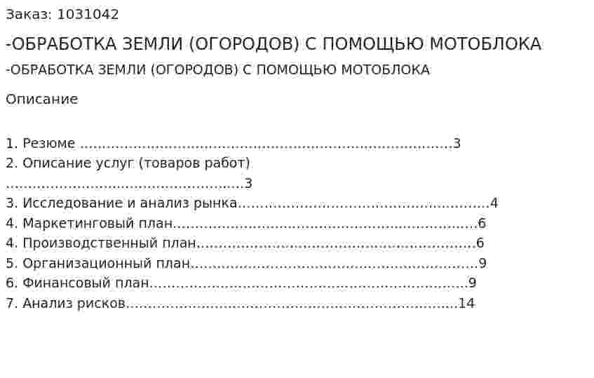 БИЗНЕС-ПЛАН -ОБРАБОТКА ЗЕМЛИ (ОГОРОДОВ) С ПОМОЩЬЮ МОТОБЛОКА 