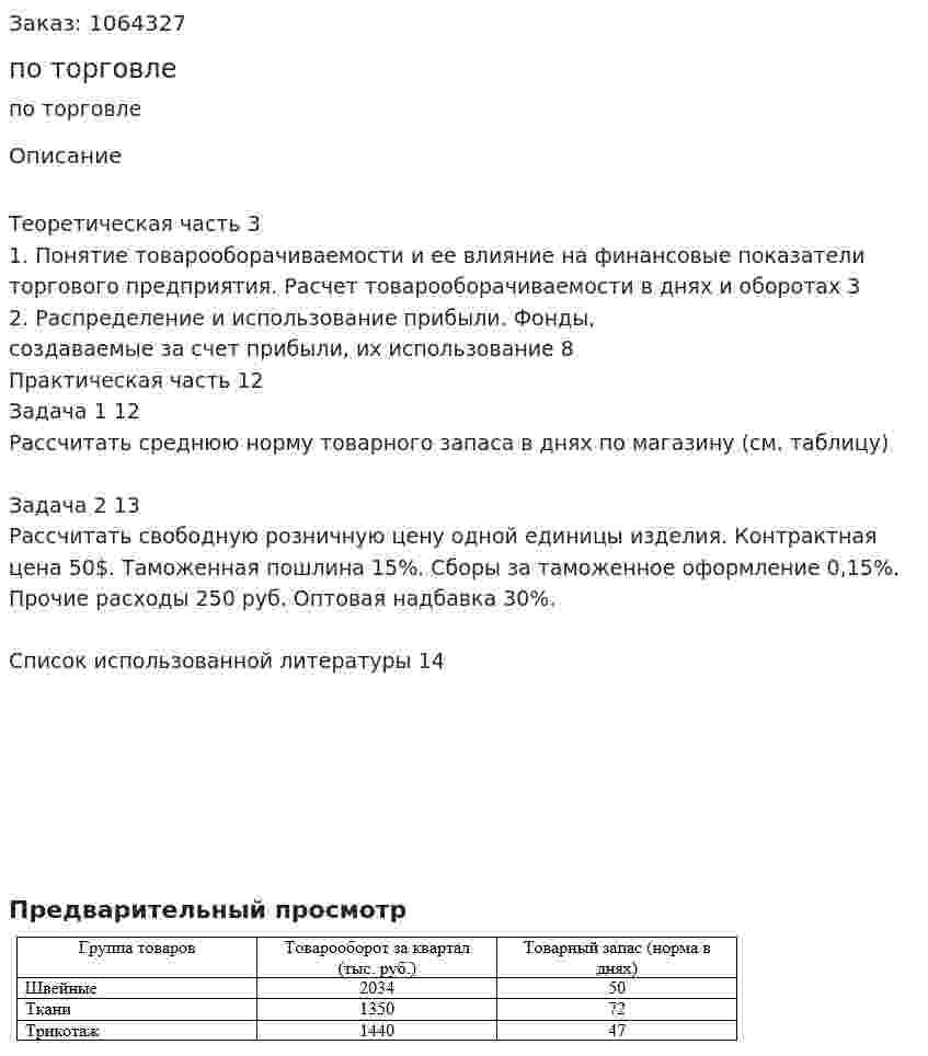 Контрольная работа по торговле 