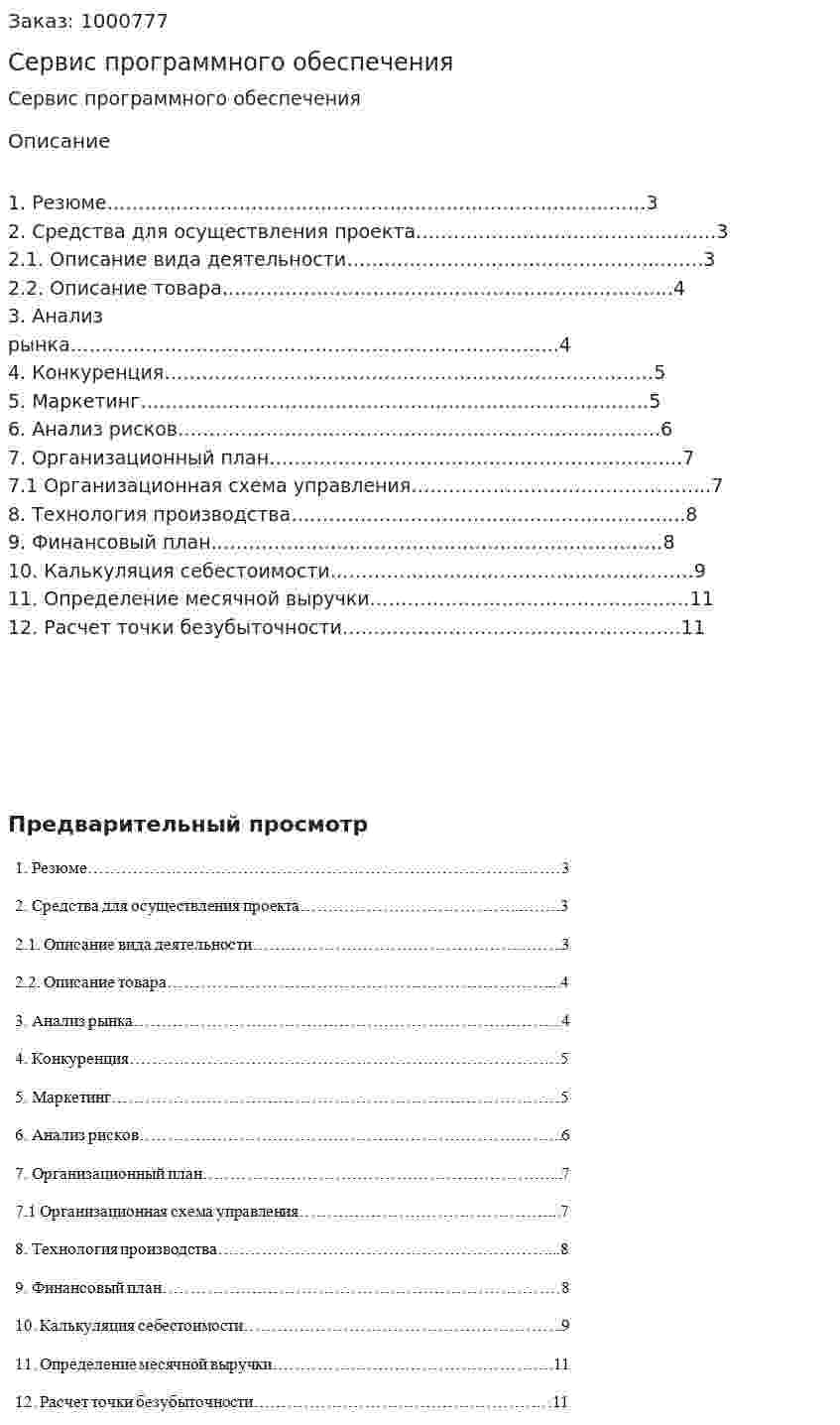 Бизнес-план Сервис программного обеспечения 