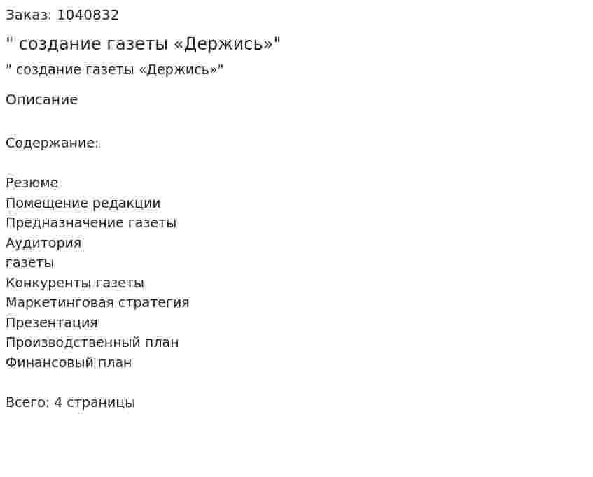 "Бизнес-план создание газеты «Держись»" 