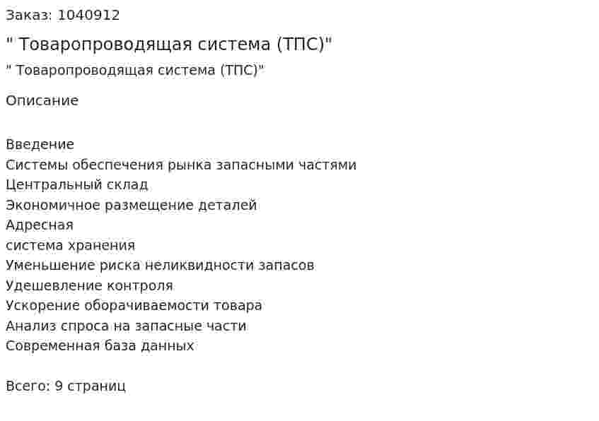 "Бизнес-план Товаропроводящая система (ТПС)" 