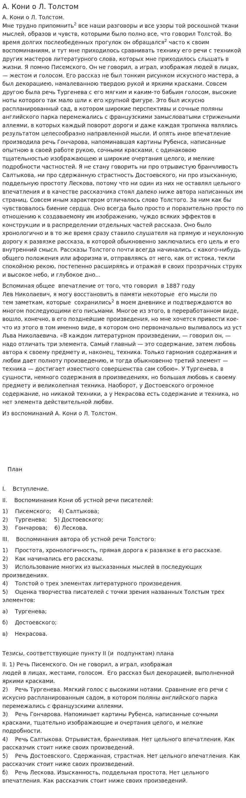 А. Кони о Л. Толстом
