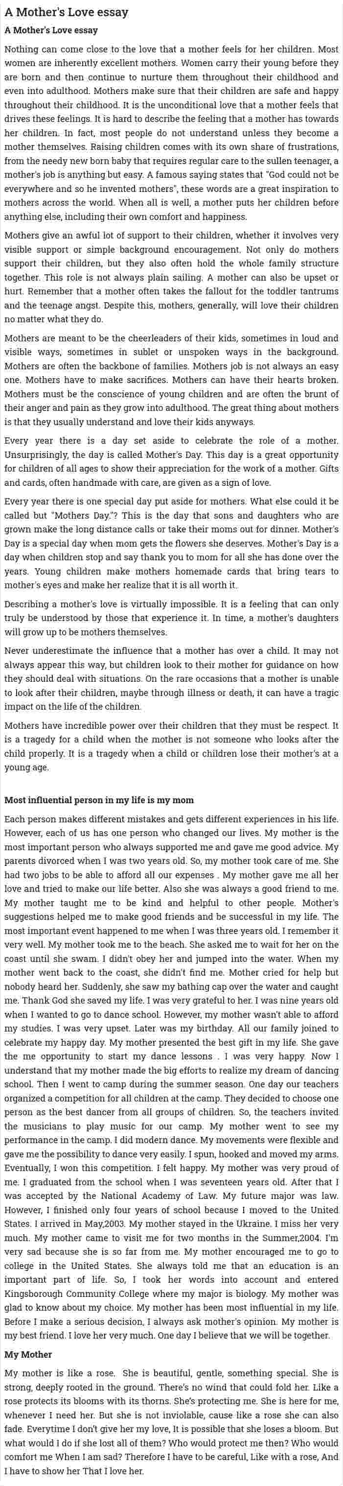 A Mother's Love essay