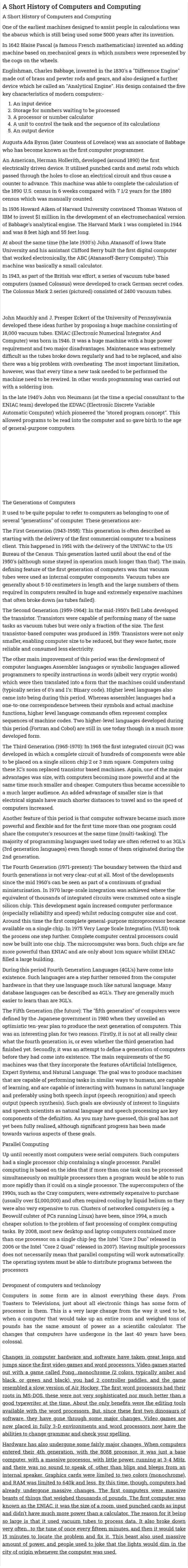 A Short History of Computers and Computing
