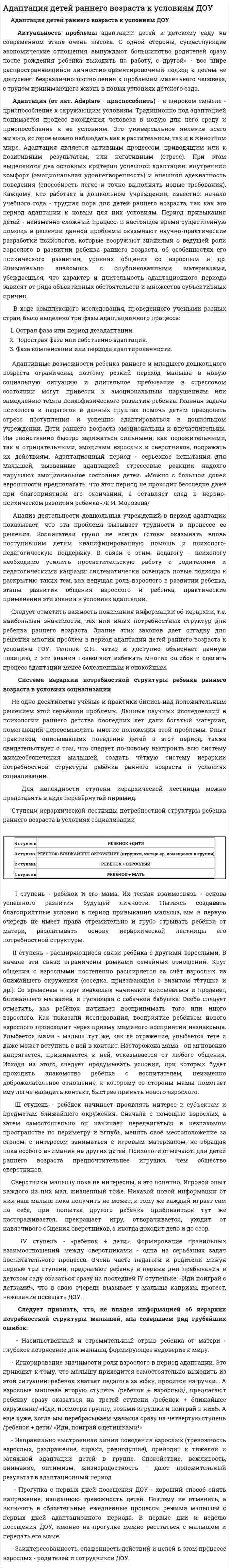 Адаптация детей раннего возраста к условиям ДОУ