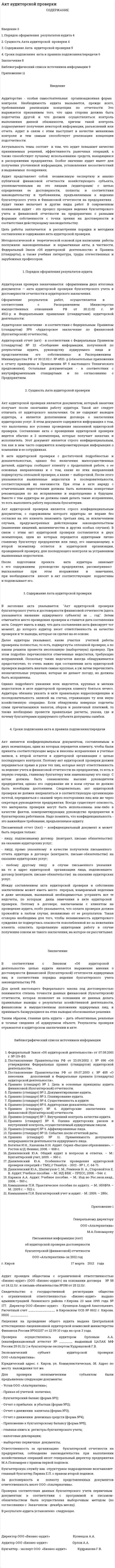 Акт аудиторской проверки