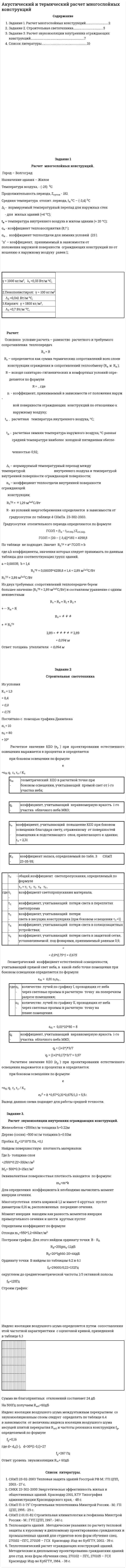 Акустический и термический расчет многослойных конструкций