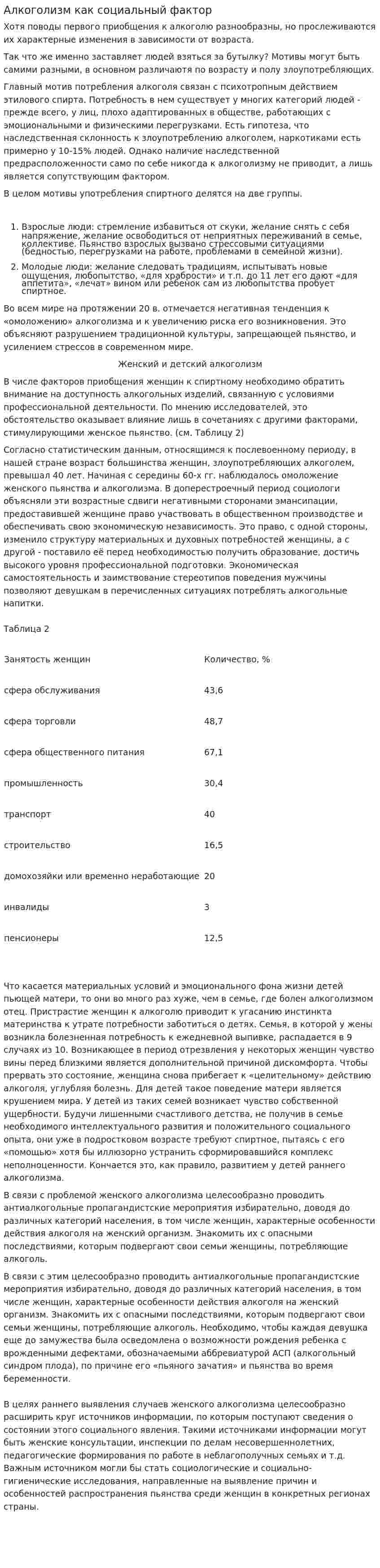 Алкоголизм как социальный фактор