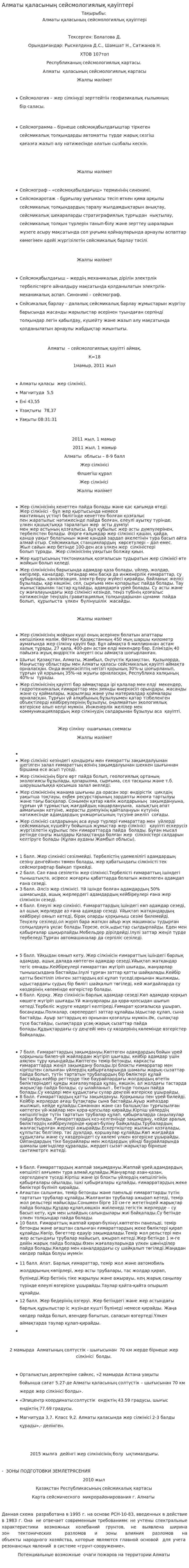 Алматы қаласының сейсмологиялық қауіптері