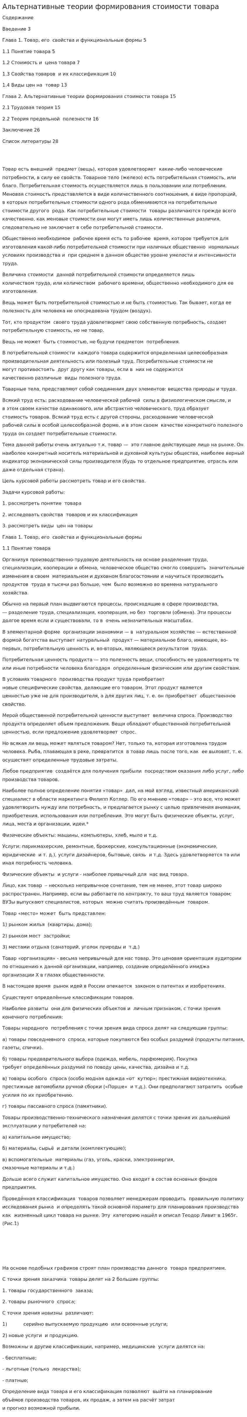 Альтернативные теории формирования стоимости товара