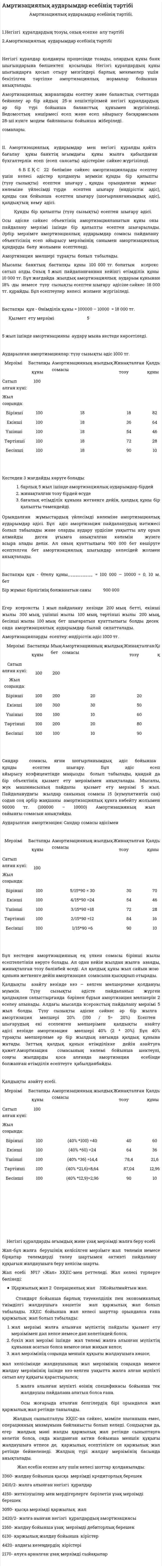 Амртизациялық аударымдар есебінің тәртібі