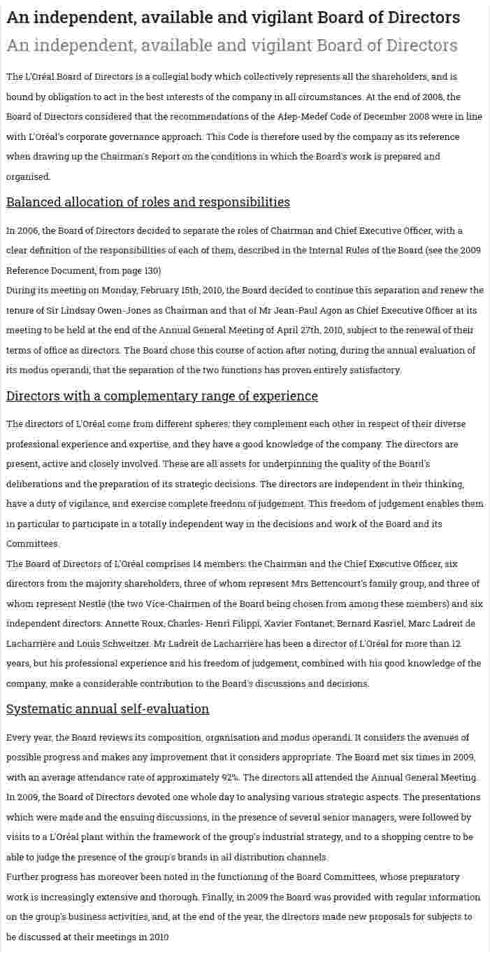 An independent, available and vigilant Board of Directors