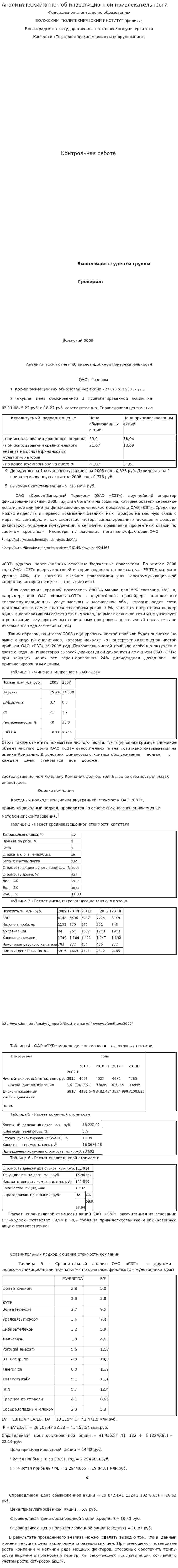 Аналитический отчет об инвестиционной привлекательности