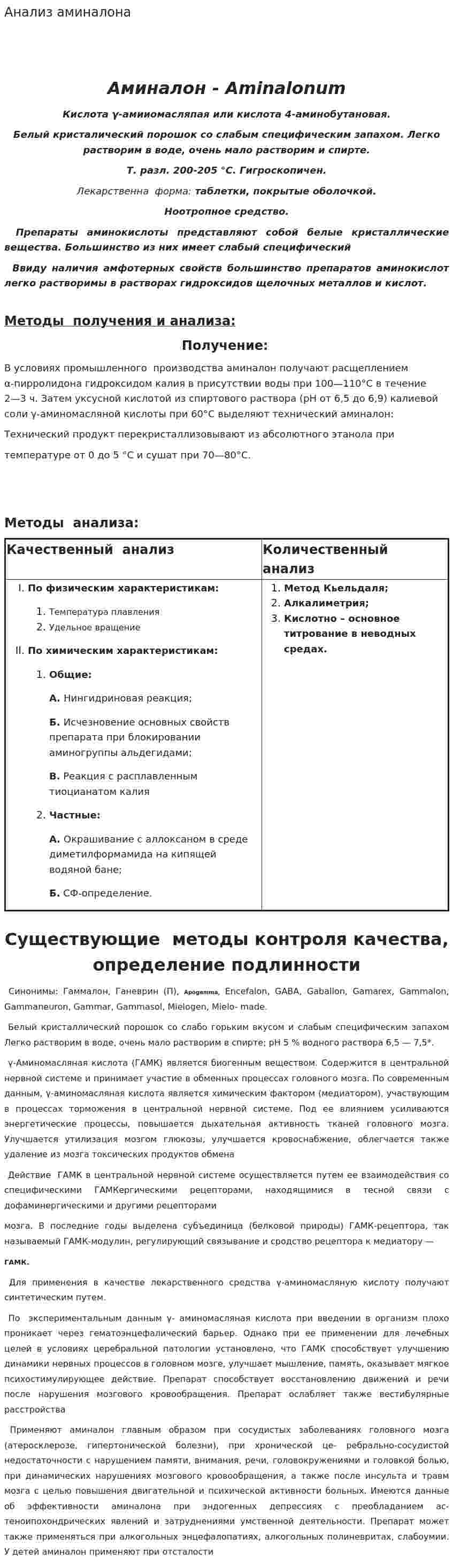Анализ аминалона