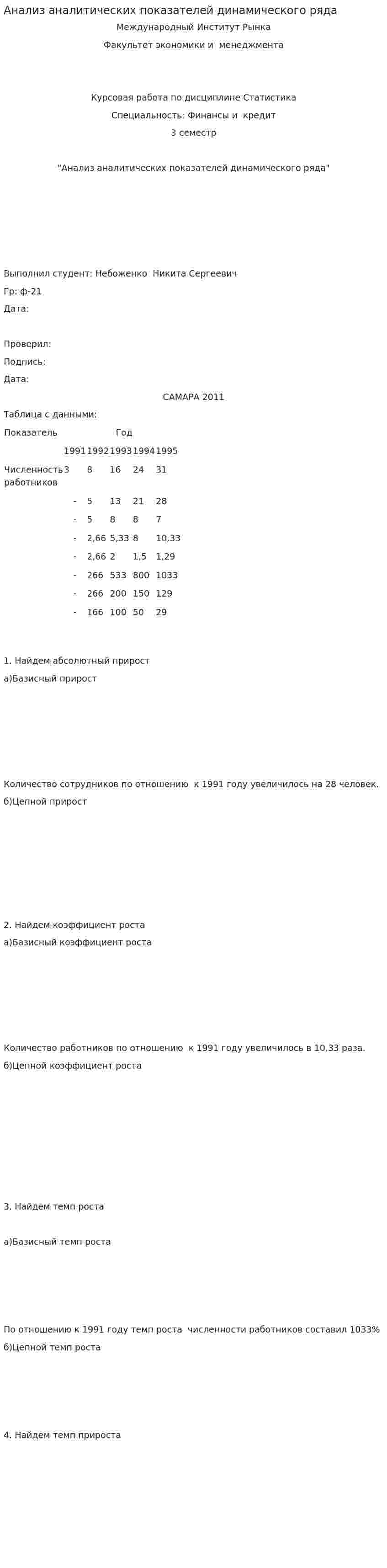 Анализ аналитических показателей динамического ряда