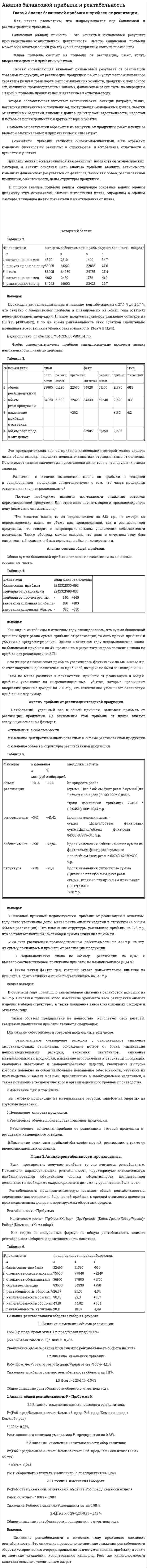 Анализ балансовой прибыли и рентабельность