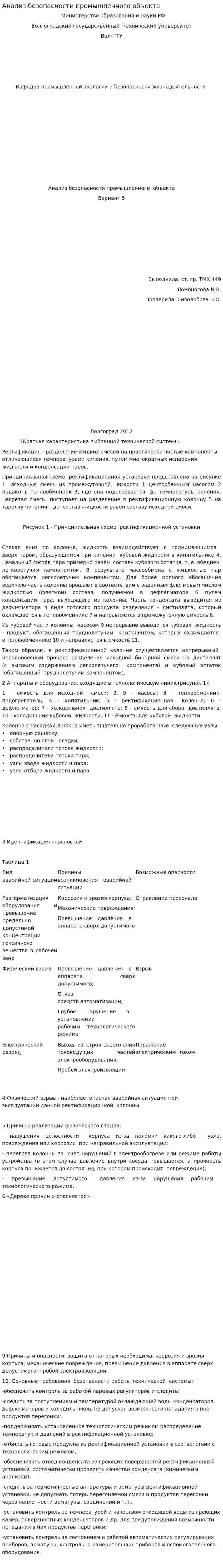 Анализ безопасности промышленного объекта