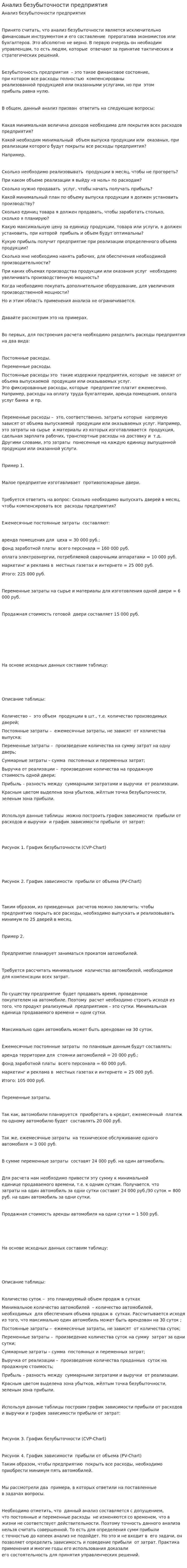 Анализ безубыточности предприятия. 2