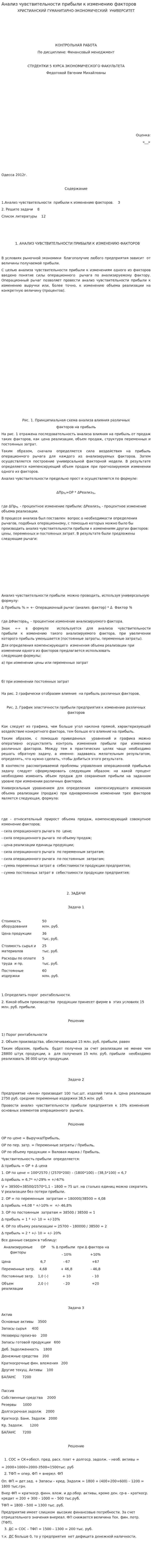 Анализ чувствительности прибыли к изменению факторов