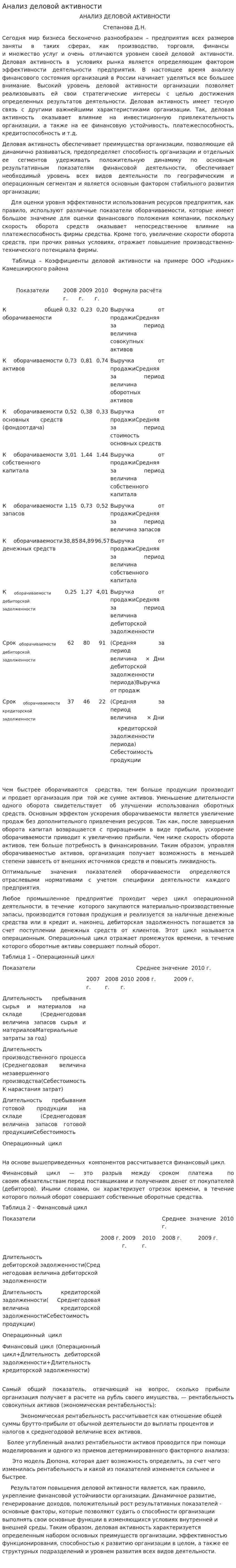 Анализ деловой активности. 3