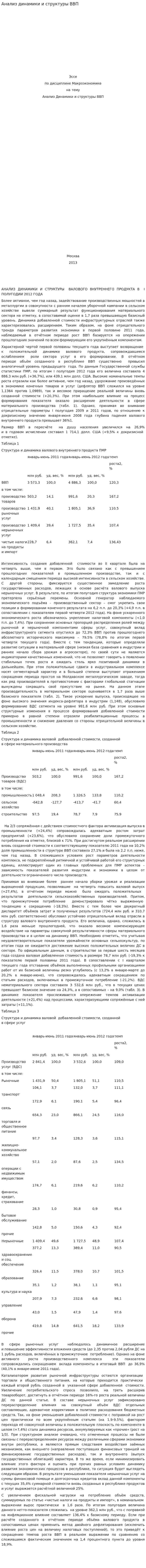 Анализ динамики и структуры ВВП