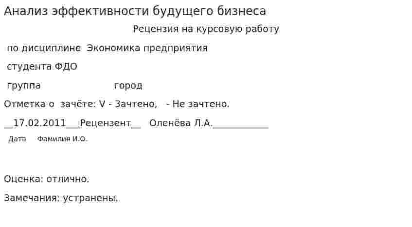 Анализ эффективности будущего бизнеса