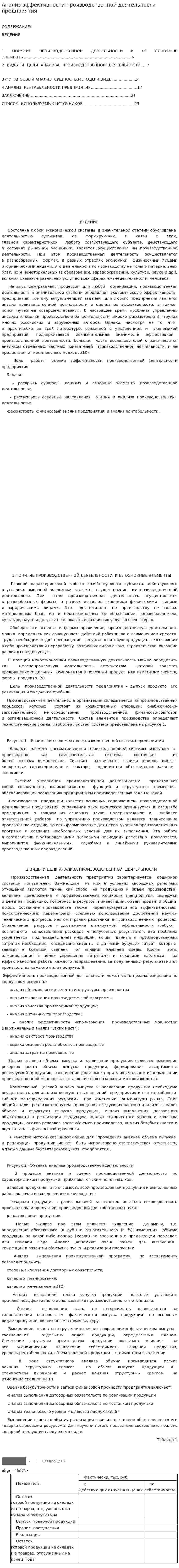 Анализ эффективности производственной деятельности предприятия