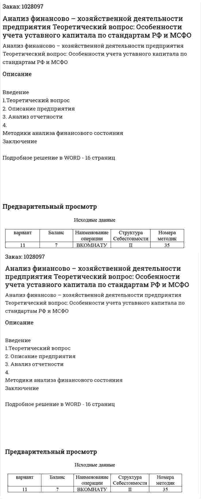 Анализ финансово – хозяйственной деятельности предприятия (курсовая работа)Теоретический вопрос: Особенности учета уставного капитала по стандартам РФ и МСФО 