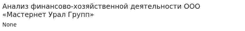 Анализ финансово-хозяйственной деятельности ООО «Мастернет Урал Групп»