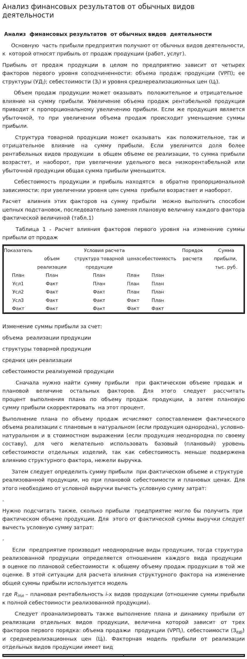 Анализ финансовых результатов от обычных видов деятельности