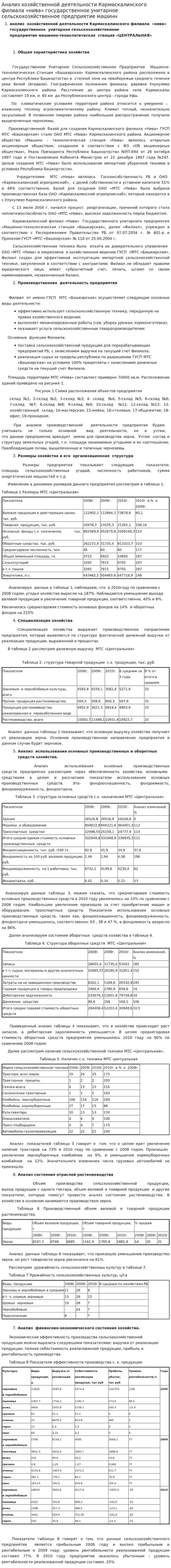 Анализ хозяйственной деятельности Кармаскалинского филиала «нива» государственное унитарное сельскохозяйственное предприятие машинн