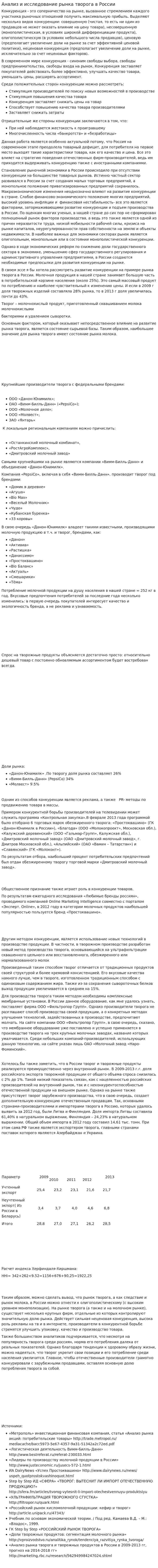Анализ и исследование рынка творога в России