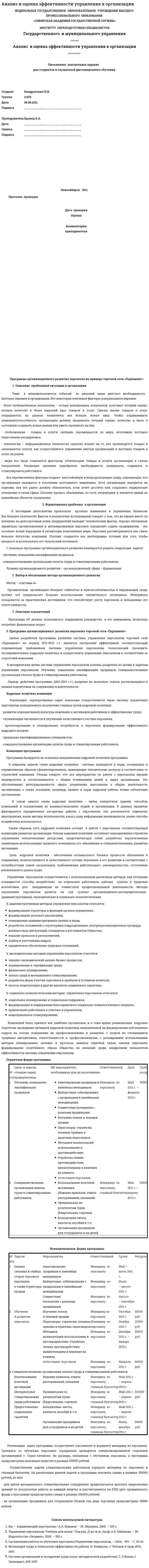 Анализ и оценка эффективности управления в организации