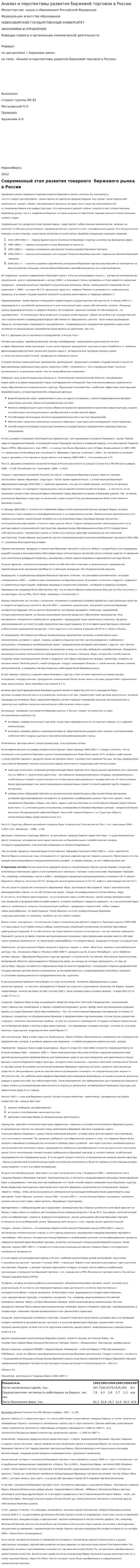 Анализ и перспективы развития биржевой торговли в России
