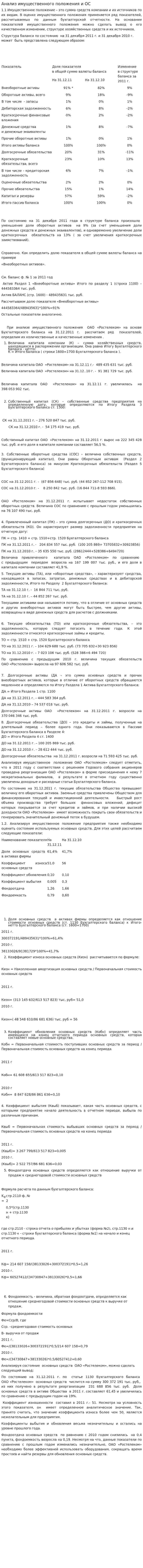 Анализ имущественного положения и ОС