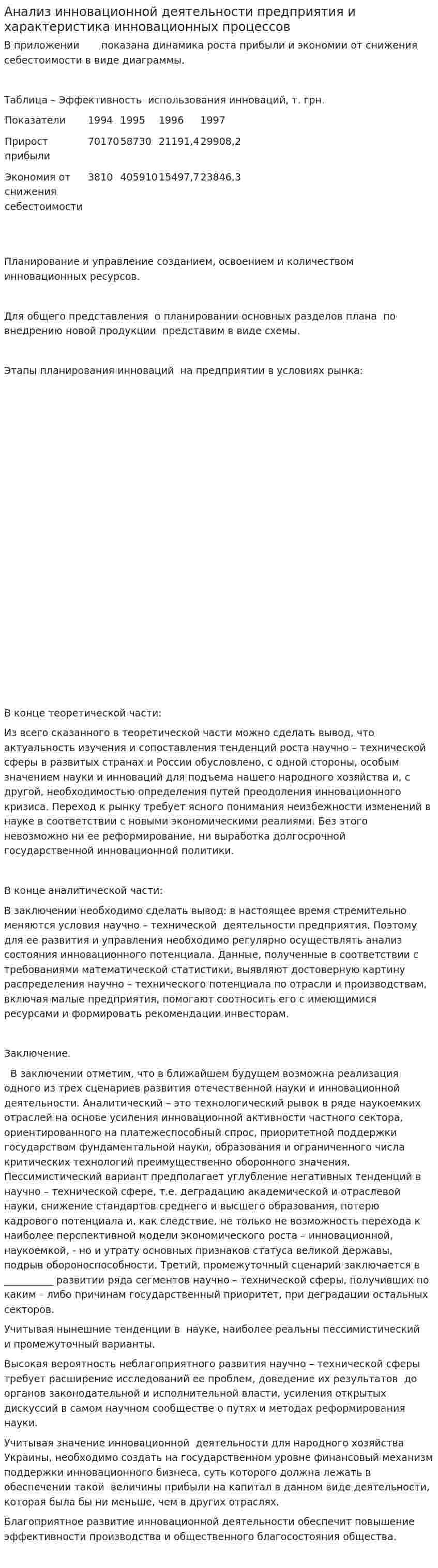 Анализ инновационной деятельности предприятия и характеристика инновационных процессов