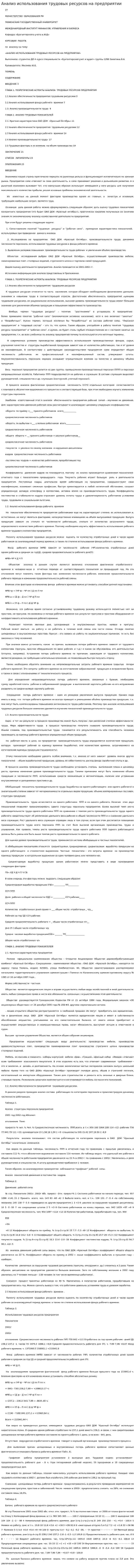 Анализ использования трудовых ресурсов на предприятии. 4