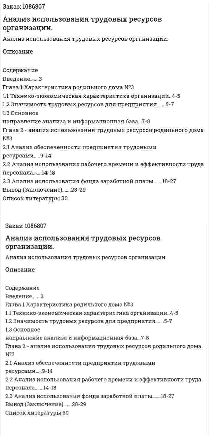 Анализ использования трудовых ресурсов организации. (курсовая работа) 