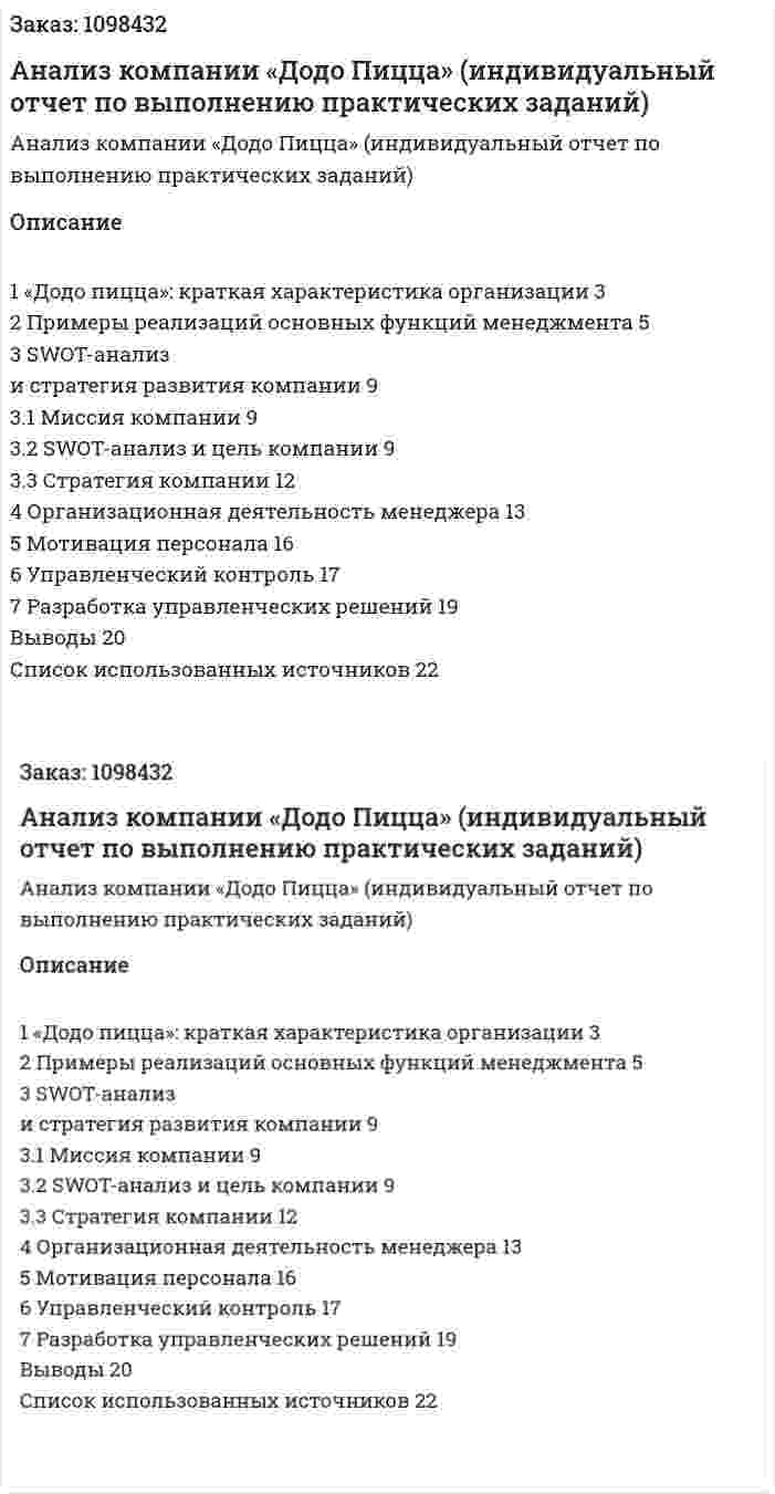 Анализ компании «Додо Пицца» (индивидуальный отчет по выполнению практических  заданий) 