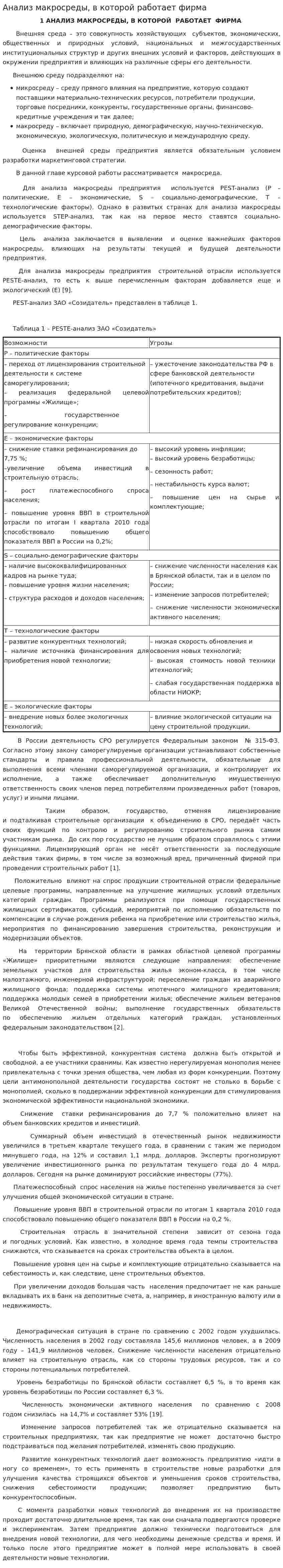 Анализ макросреды, в которой работает фирма
