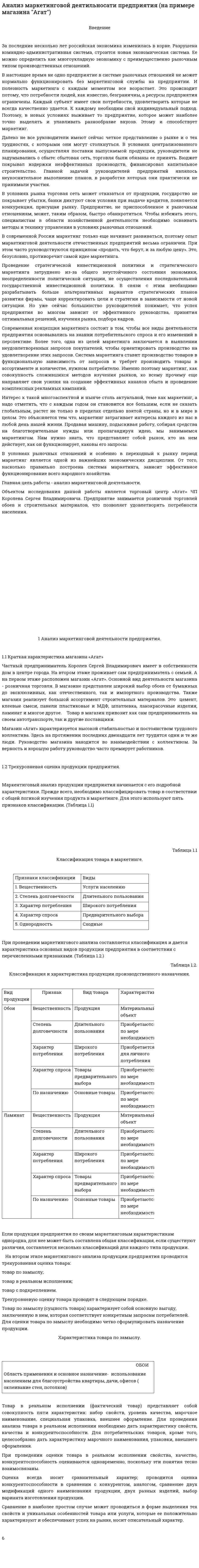 Анализ маркетинговой деятильносати предприятия (на примере магазина "Агат")